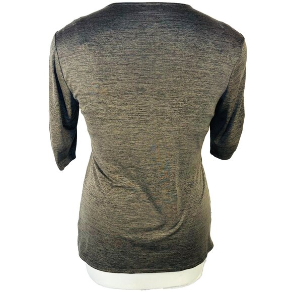 AB Studio Tunic Blouse Womens XL Olive Gray Cascade Front V-Neck Half Sleeve - Picture 5 of 14